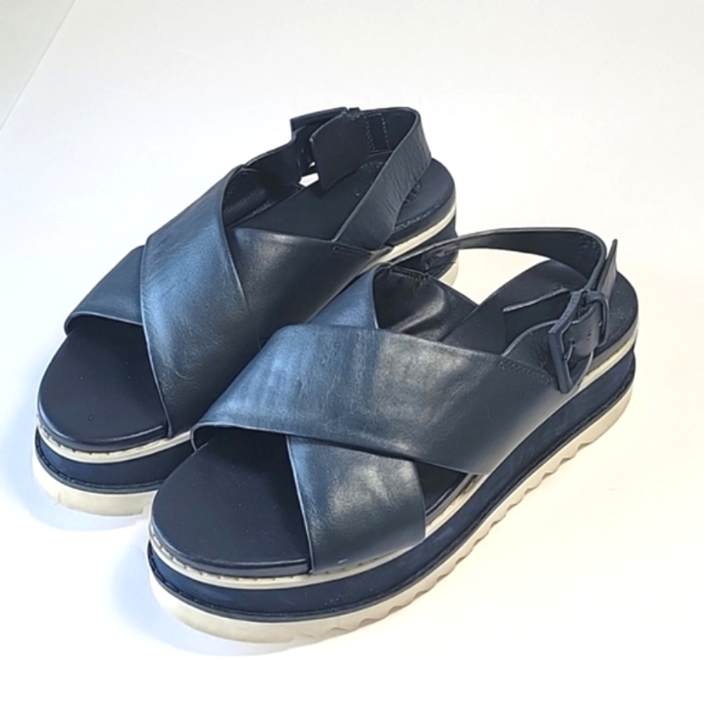 Tory Burch Gloriette leather navy platform criss-cross sandal's women's size 7.5